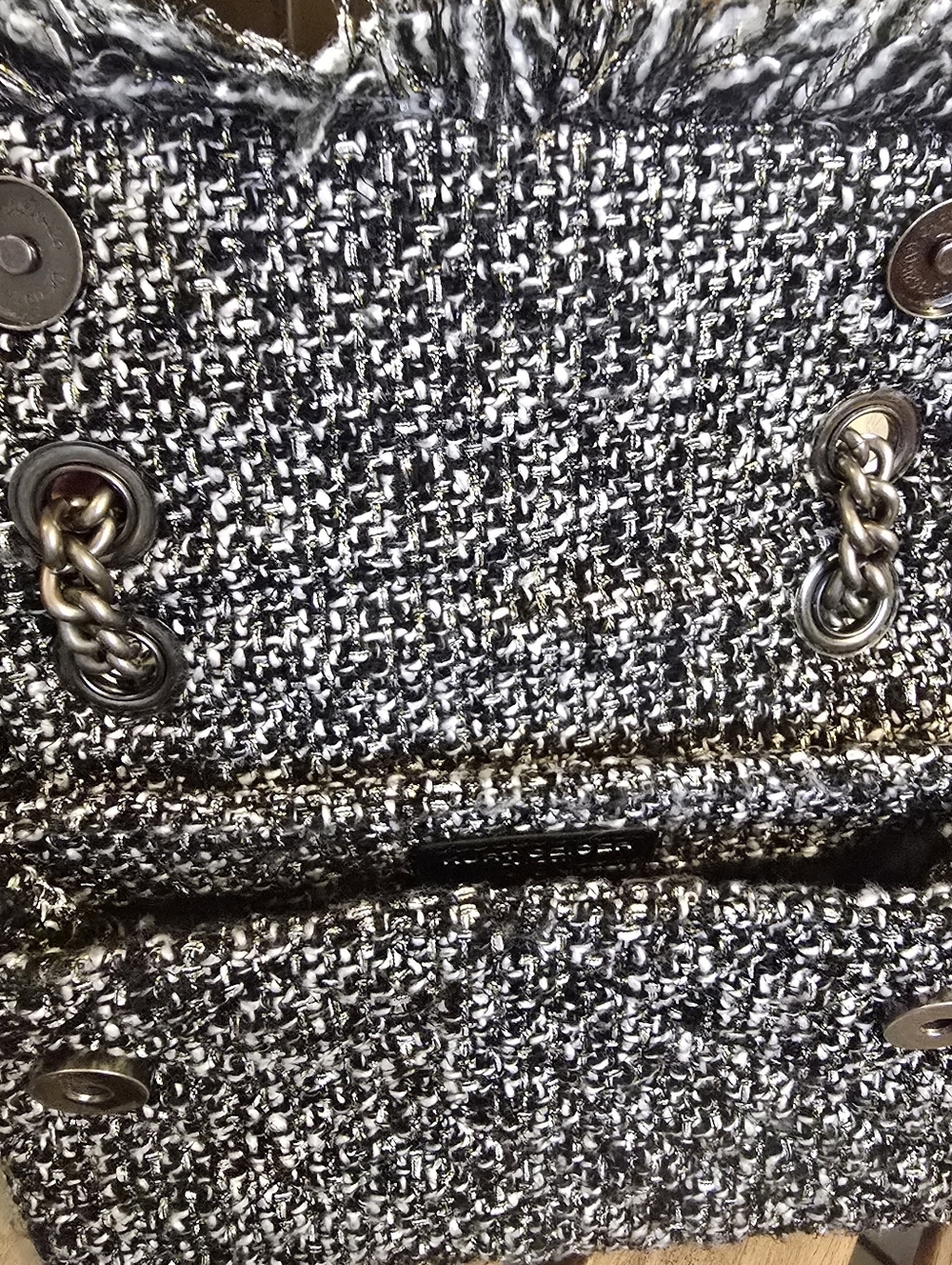 Kurt Geiger Black & White Tweed Chain Crossbody with Padlock - Picture 7 of 7